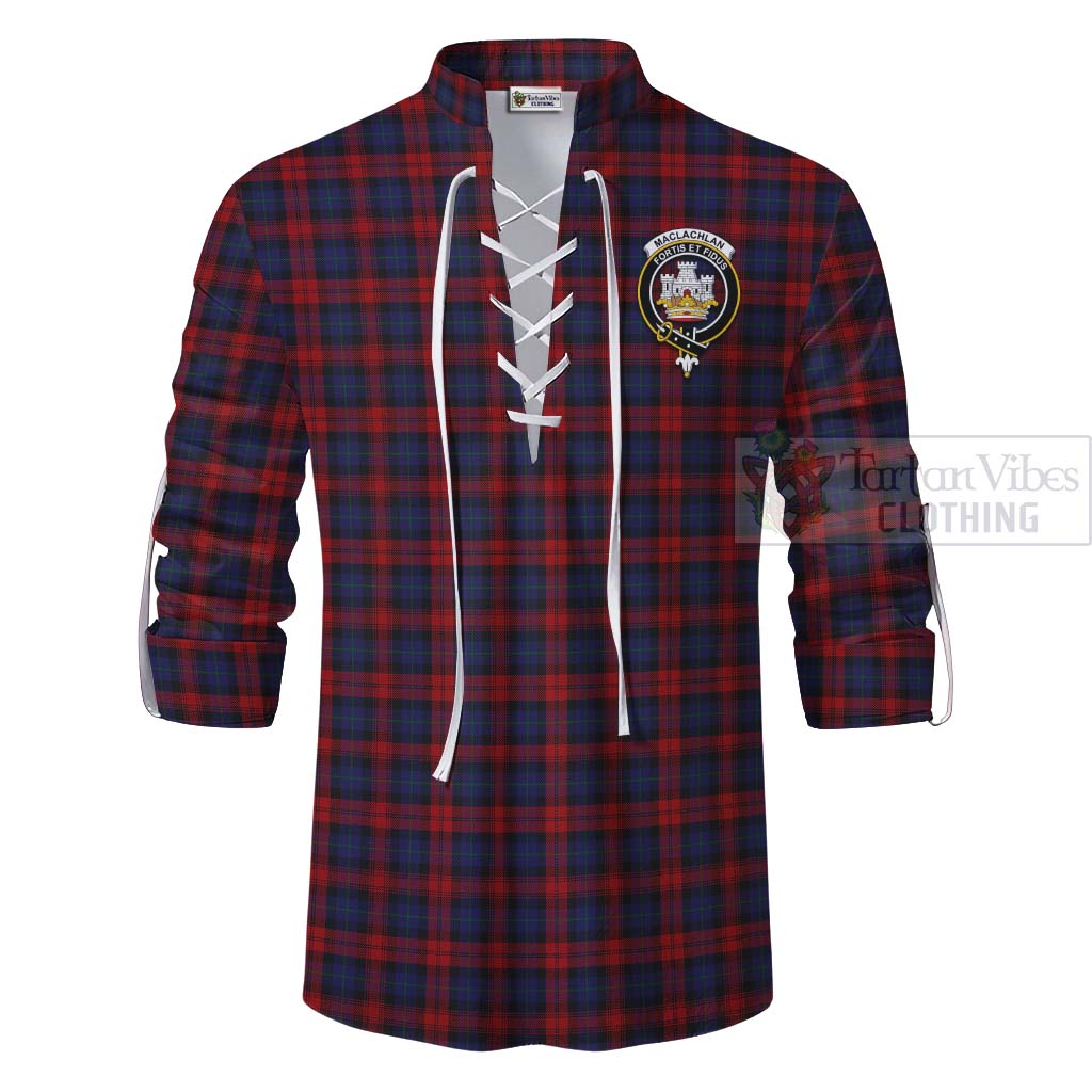 Tartan Vibes Clothing MacLachlan (McLachlan) Tartan Ghillie Kilt Shirt with Family Crest Celtic Skull Style