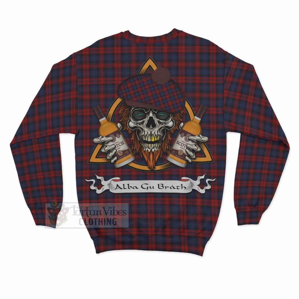 Tartan Vibes Clothing MacLachlan (McLachlan) Tartan Sweatshirt with Family Crest and Bearded Skull Holding Bottles of Whiskey