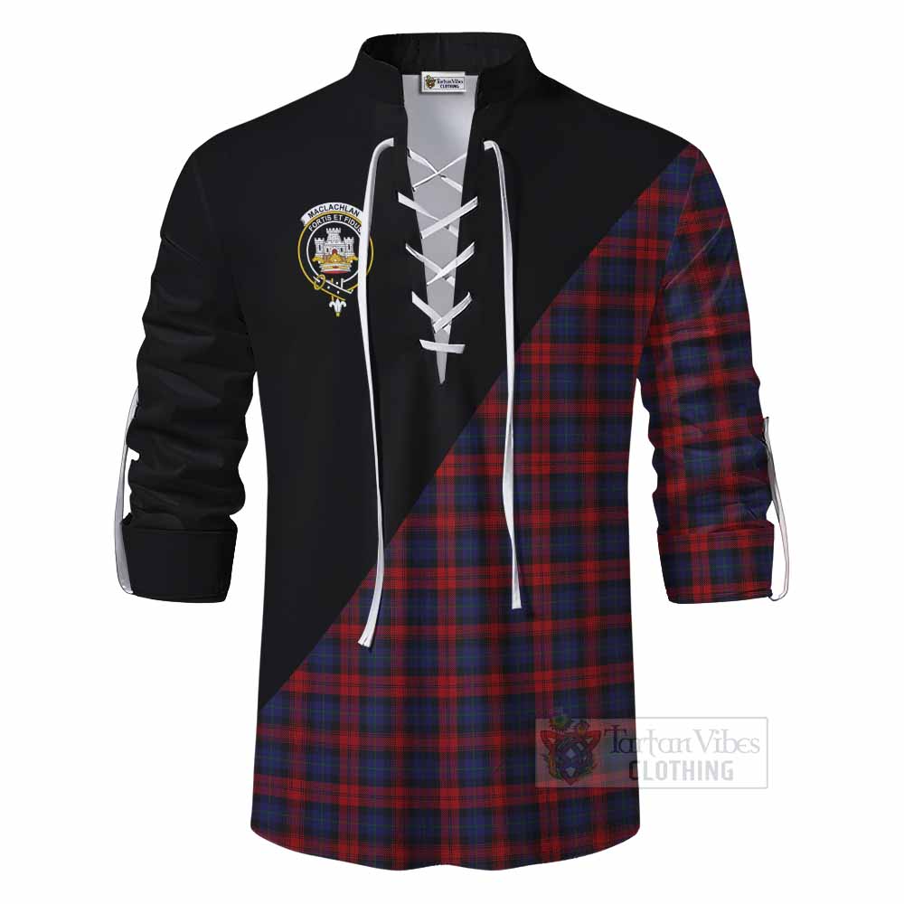 Tartan Vibes Clothing MacLachlan (McLachlan) Tartan Ghillie Kilt Shirt with Family Crest and Military Logo Style