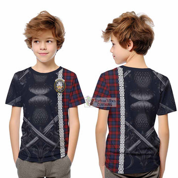 MacLachlan (McLachlan) Tartan Kid T-Shirt with Family Crest Cross Sword Thistle Celtic Vibes