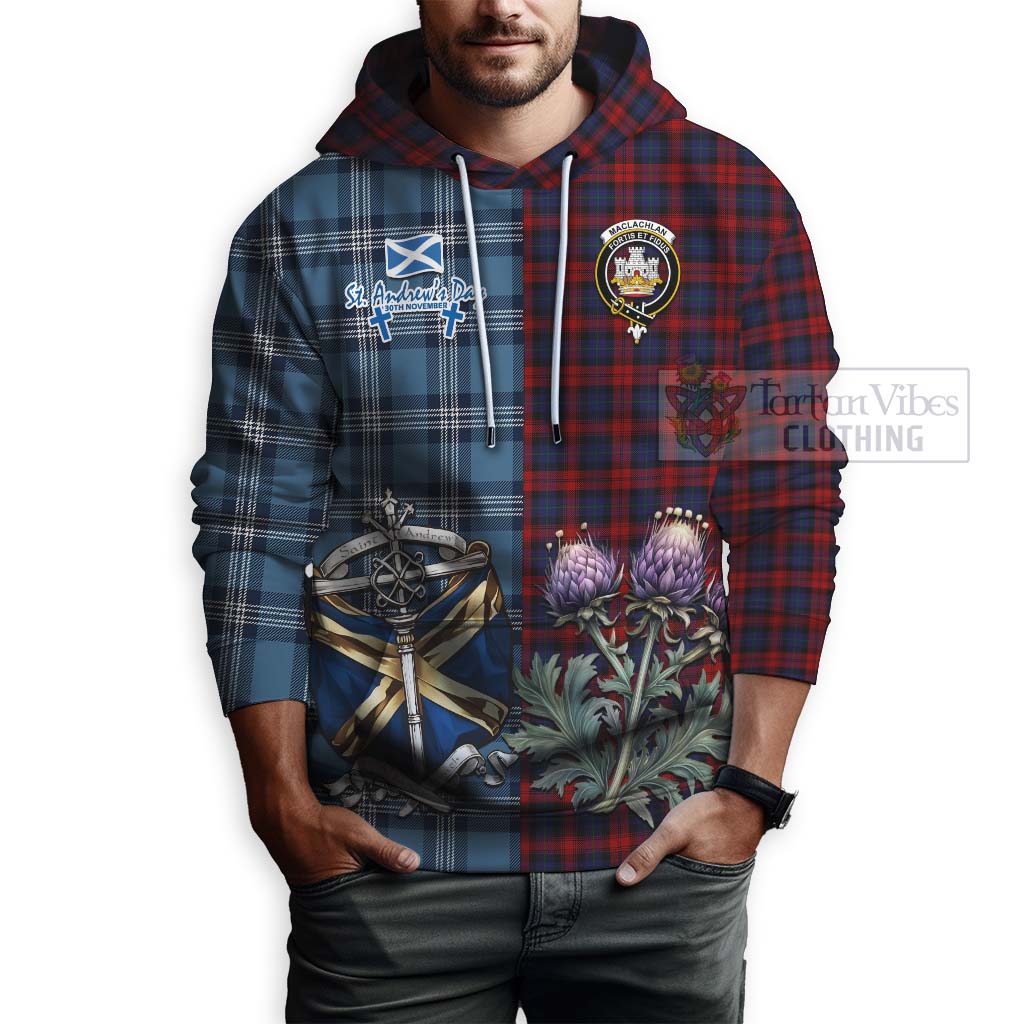 Tartan Vibes Clothing MacLachlan (McLachlan) Tartan Hoodie Happy St. Andrew's Day Half Tartan Style