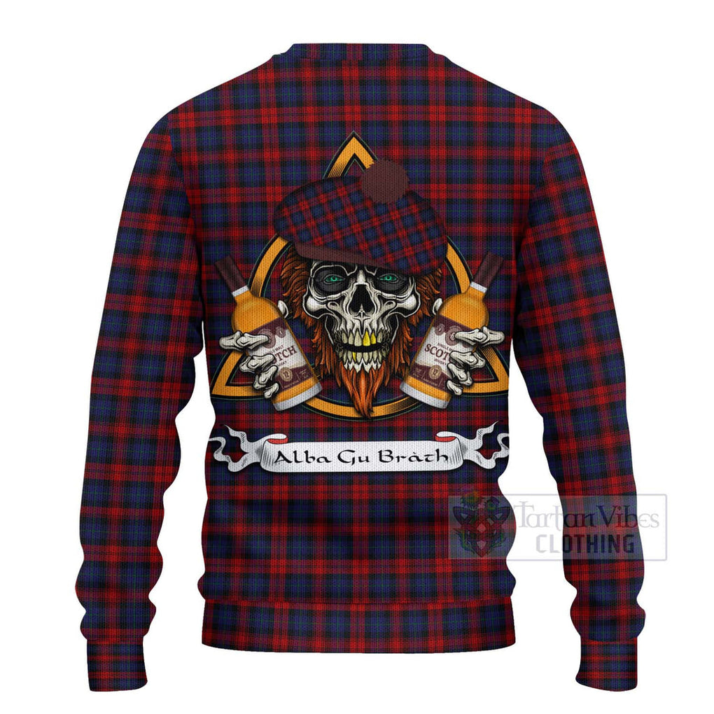 Tartan Vibes Clothing MacLachlan (McLachlan) Tartan Knitted Sweater with Family Crest and Bearded Skull Holding Bottles of Whiskey