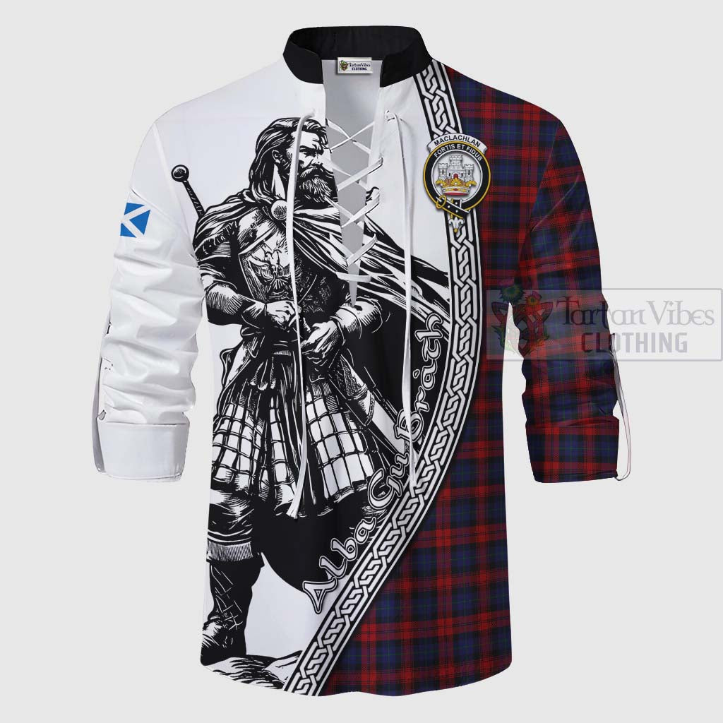 Tartan Vibes Clothing MacLachlan (McLachlan) Tartan Clan Crest Ghillie Kilt Shirt with Highlander Warrior Celtic Style