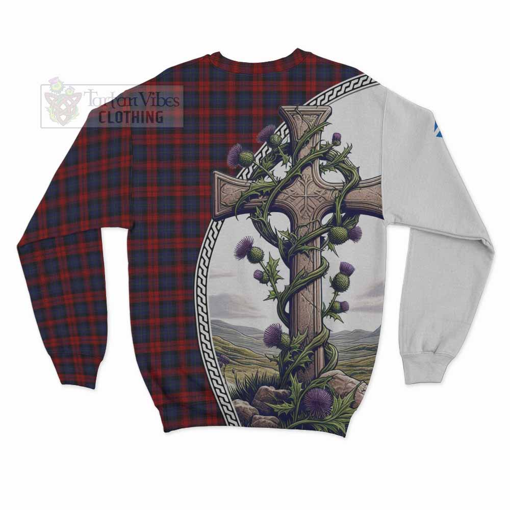 Tartan Vibes Clothing MacLachlan (McLachlan) Tartan Sweatshirt with Family Crest and St. Andrew's Cross Accented by Thistle Vines