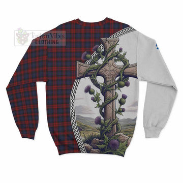 MacLachlan (McLachlan) Tartan Sweatshirt with Family Crest and St. Andrew's Cross Accented by Thistle Vines