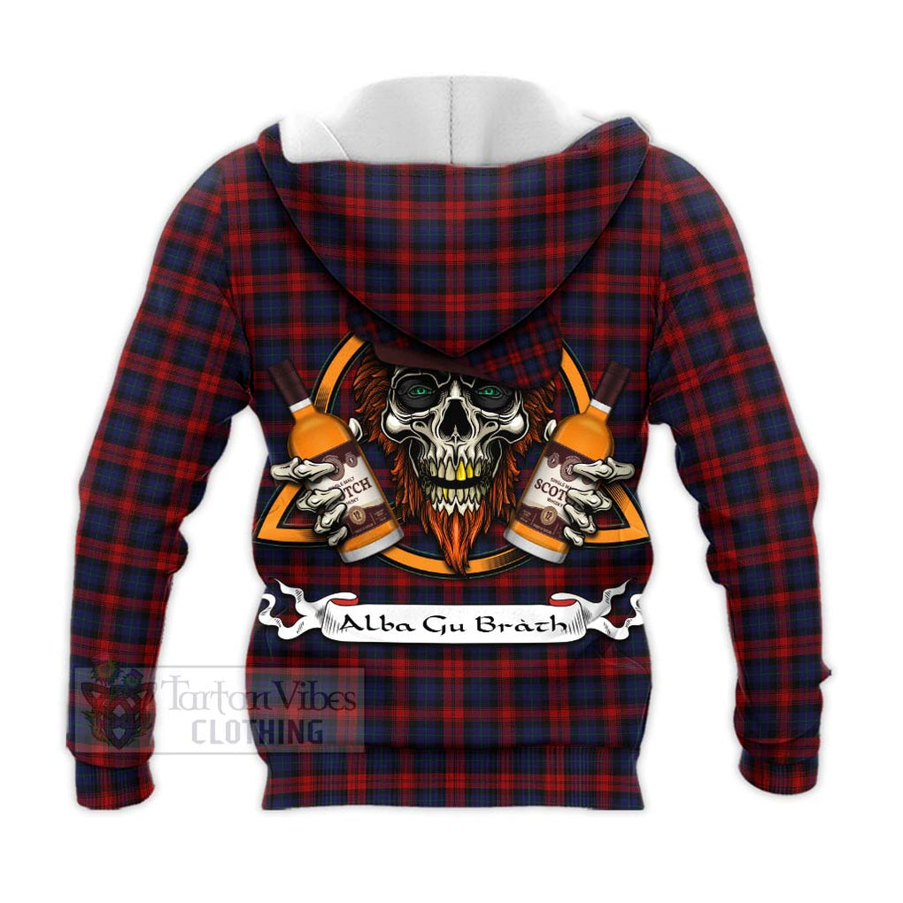 Tartan Vibes Clothing MacLachlan (McLachlan) Tartan Knitted Hoodie with Family Crest and Bearded Skull Holding Bottles of Whiskey