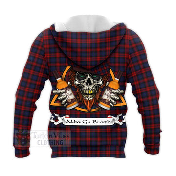 MacLachlan (McLachlan) Tartan Knitted Hoodie with Family Crest and Bearded Skull Holding Bottles of Whiskey