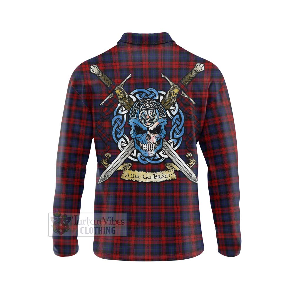 Tartan Vibes Clothing MacLachlan (McLachlan) Tartan Long Sleeve Polo Shirt with Family Crest Celtic Skull Style