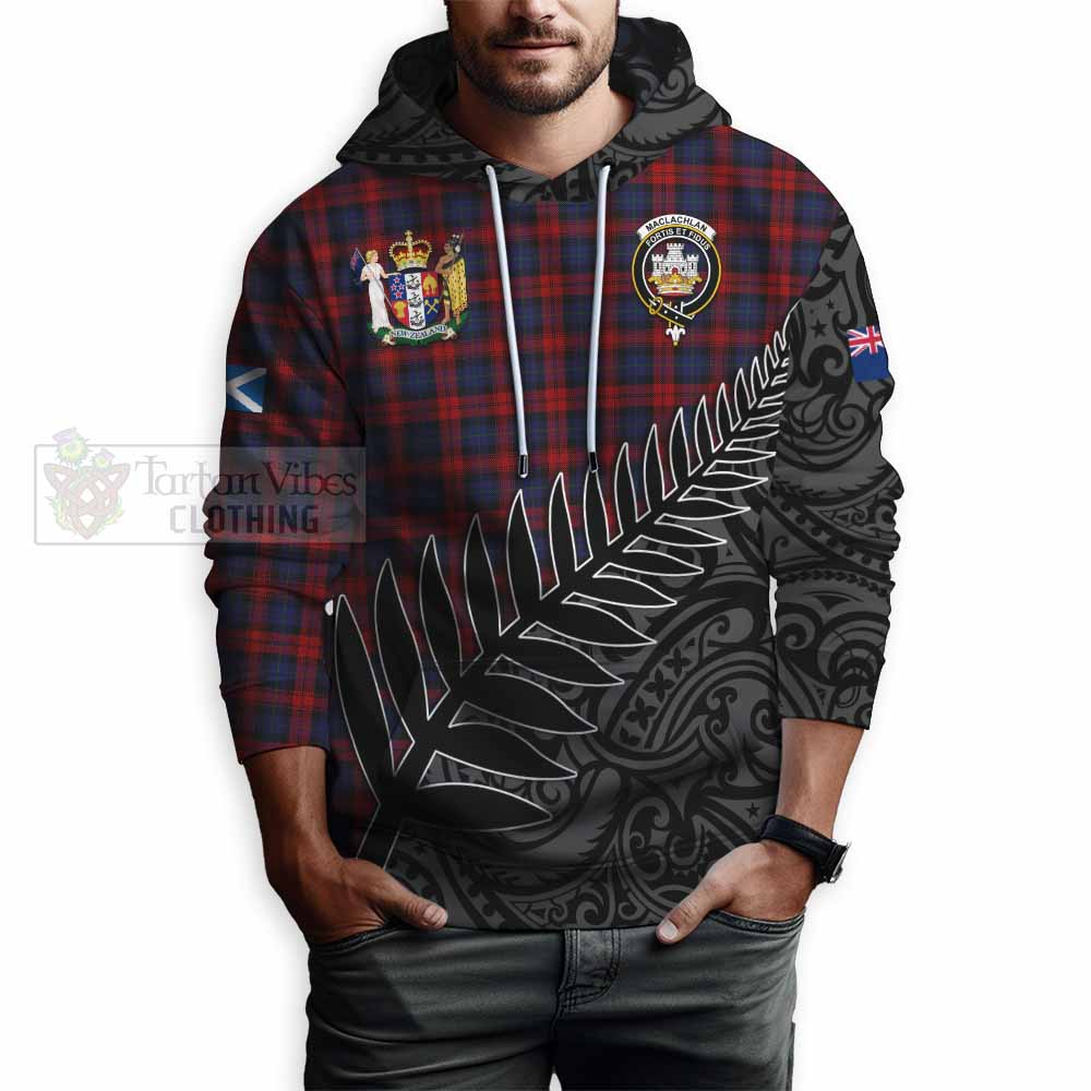 Tartan Vibes Clothing MacLachlan (McLachlan) Crest Tartan Hoodie with New Zealand Silver Fern Half Style