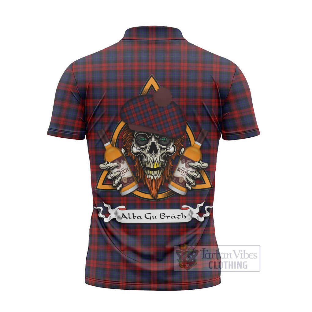 Tartan Vibes Clothing MacLachlan (McLachlan) Tartan Zipper Polo Shirt with Family Crest and Bearded Skull Holding Bottles of Whiskey