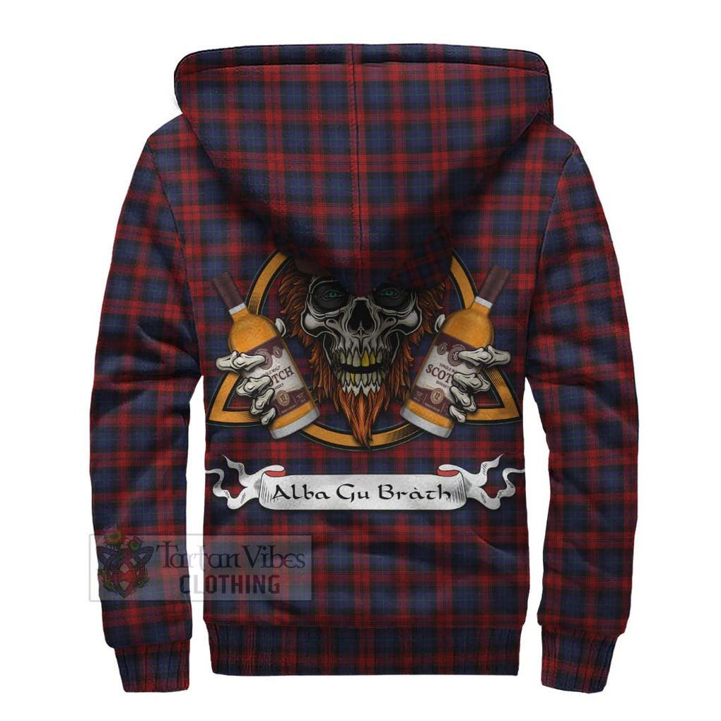 Tartan Vibes Clothing MacLachlan (McLachlan) Tartan Sherpa Hoodie with Family Crest and Bearded Skull Holding Bottles of Whiskey