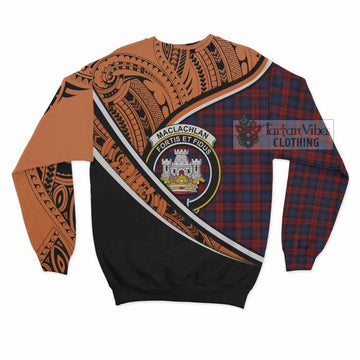 MacLachlan (McLachlan) Crest Tartan Sweatshirt with Polynesian Vibes Style - Orange Version