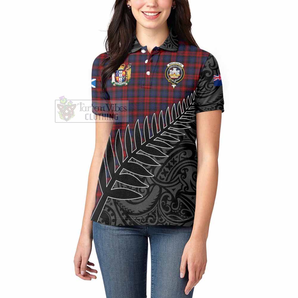 Tartan Vibes Clothing MacLachlan (McLachlan) Crest Tartan Women's Polo Shirt with New Zealand Silver Fern Half Style