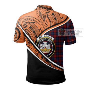 MacLachlan (McLachlan) Crest Tartan Polo Shirt with Polynesian Vibes Style - Orange Version