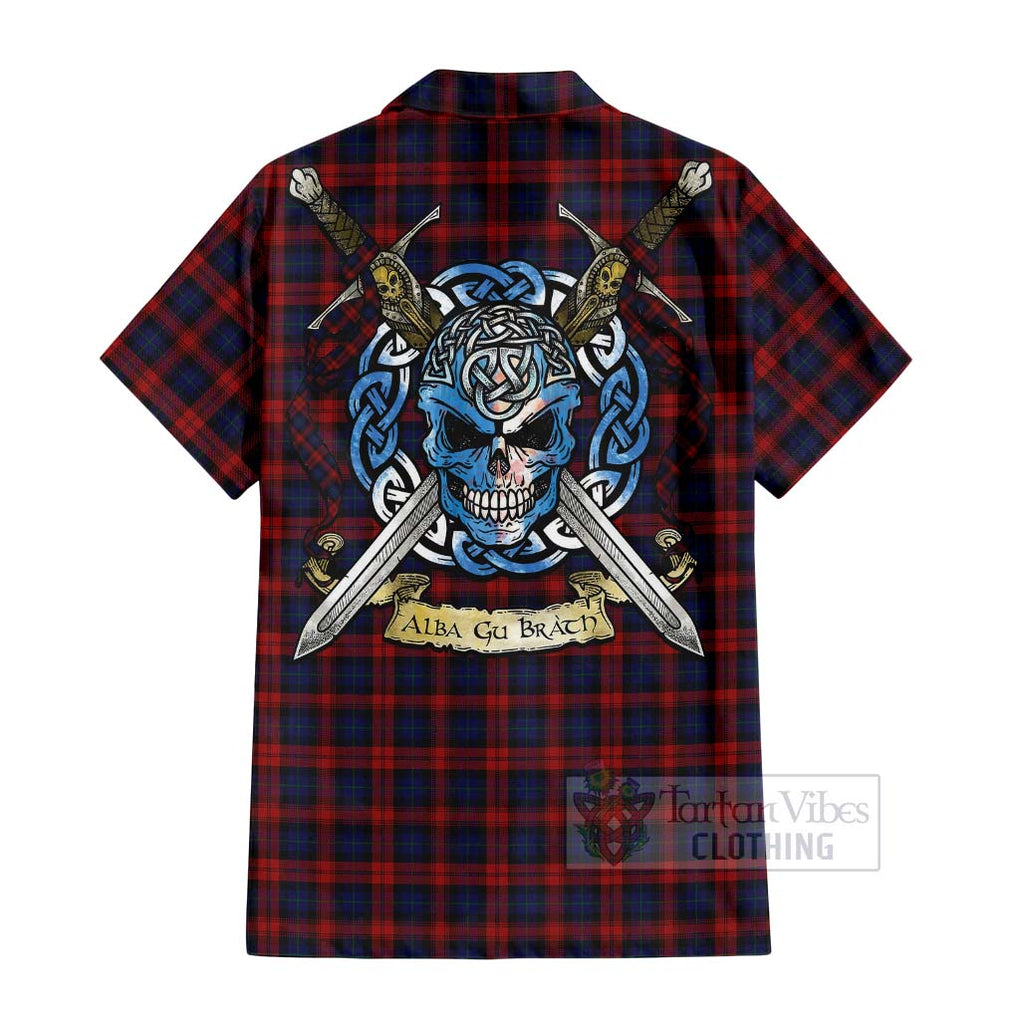 Tartan Vibes Clothing MacLachlan (McLachlan) Tartan Short Sleeve Button Shirt with Family Crest Celtic Skull Style