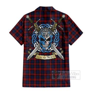 MacLachlan (McLachlan) Tartan Short Sleeve Button Shirt with Family Crest Celtic Skull Style