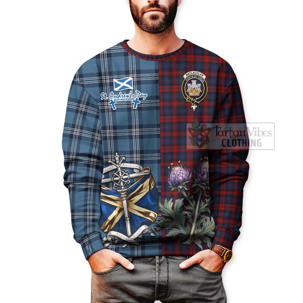 Tartan Vibes Clothing MacLachlan (McLachlan) Tartan Sweatshirt Happy St. Andrew's Day Half Tartan Style