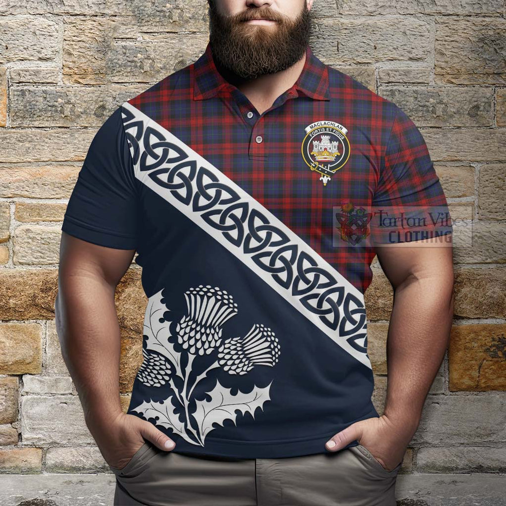 MacLachlan (McLachlan) Tartan Polo Shirt Featuring Thistle and Scotland Map - Tartanvibesclothing Store
