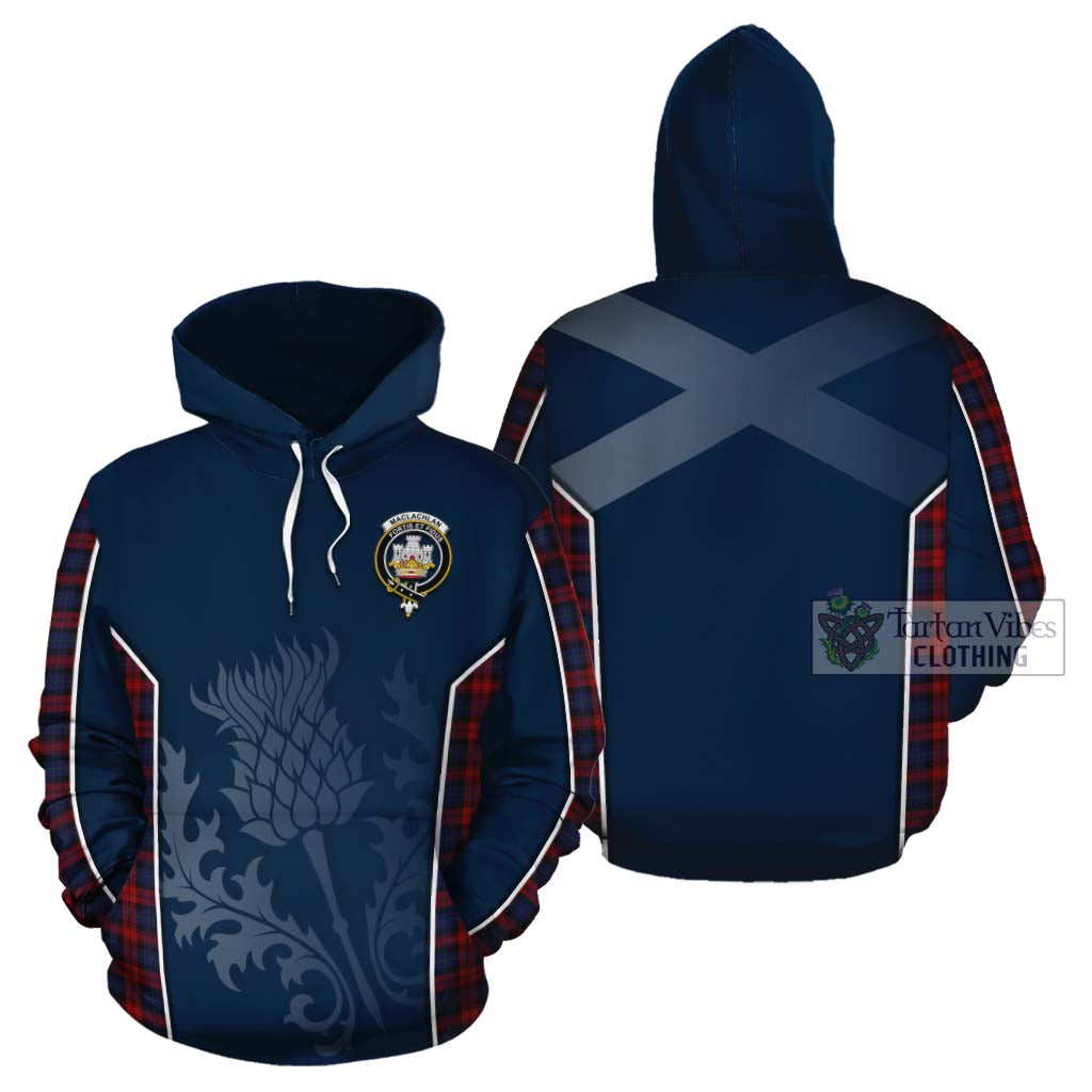 Tartan Vibes Clothing MacLachlan (McLachlan) Tartan Cotton Hoodie with Family Crest and Scottish Thistle Vibes Sport Style