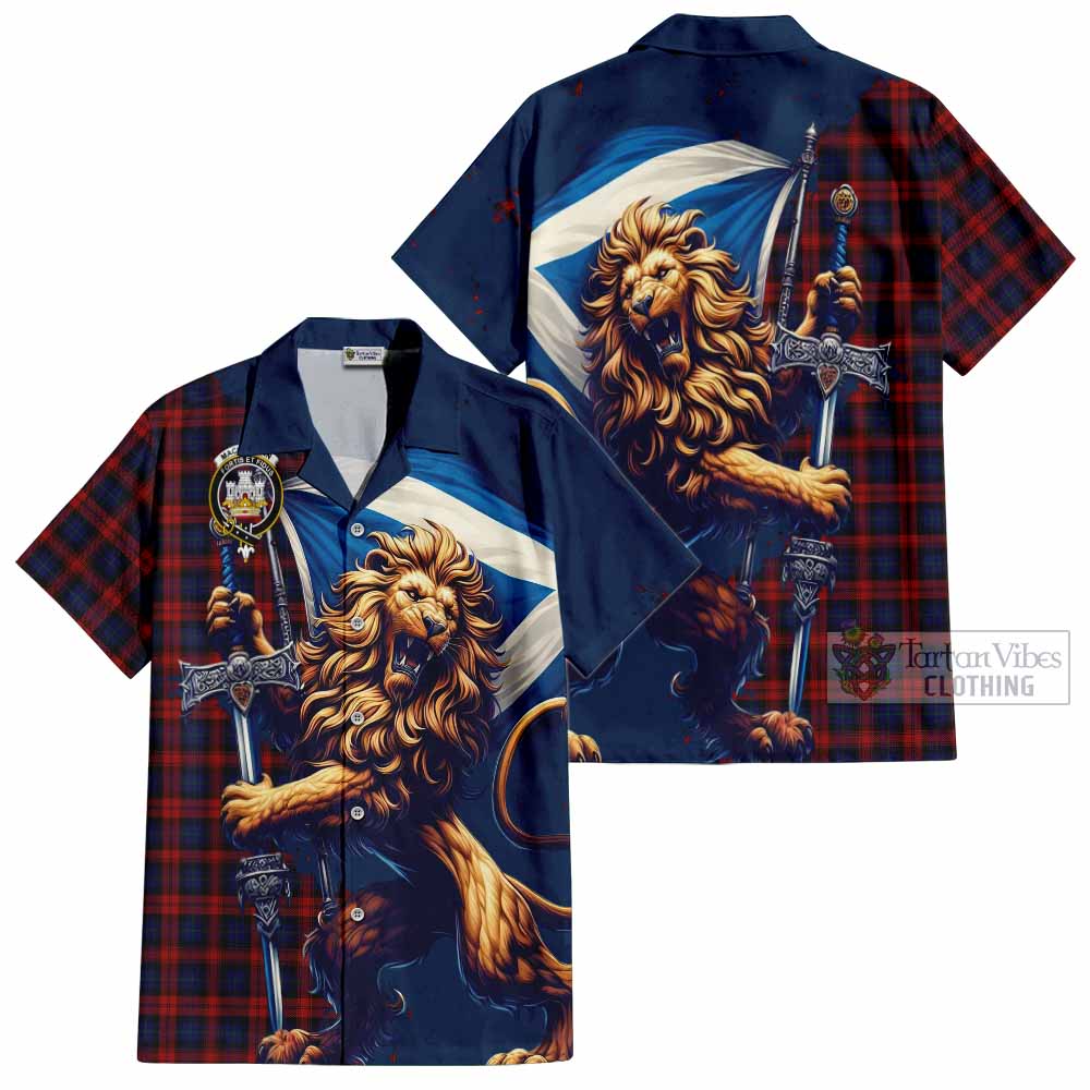 Tartan Vibes Clothing MacLachlan (McLachlan) Tartan Family Crest Short Sleeve Button Shirt with Scottish Majestic Lion