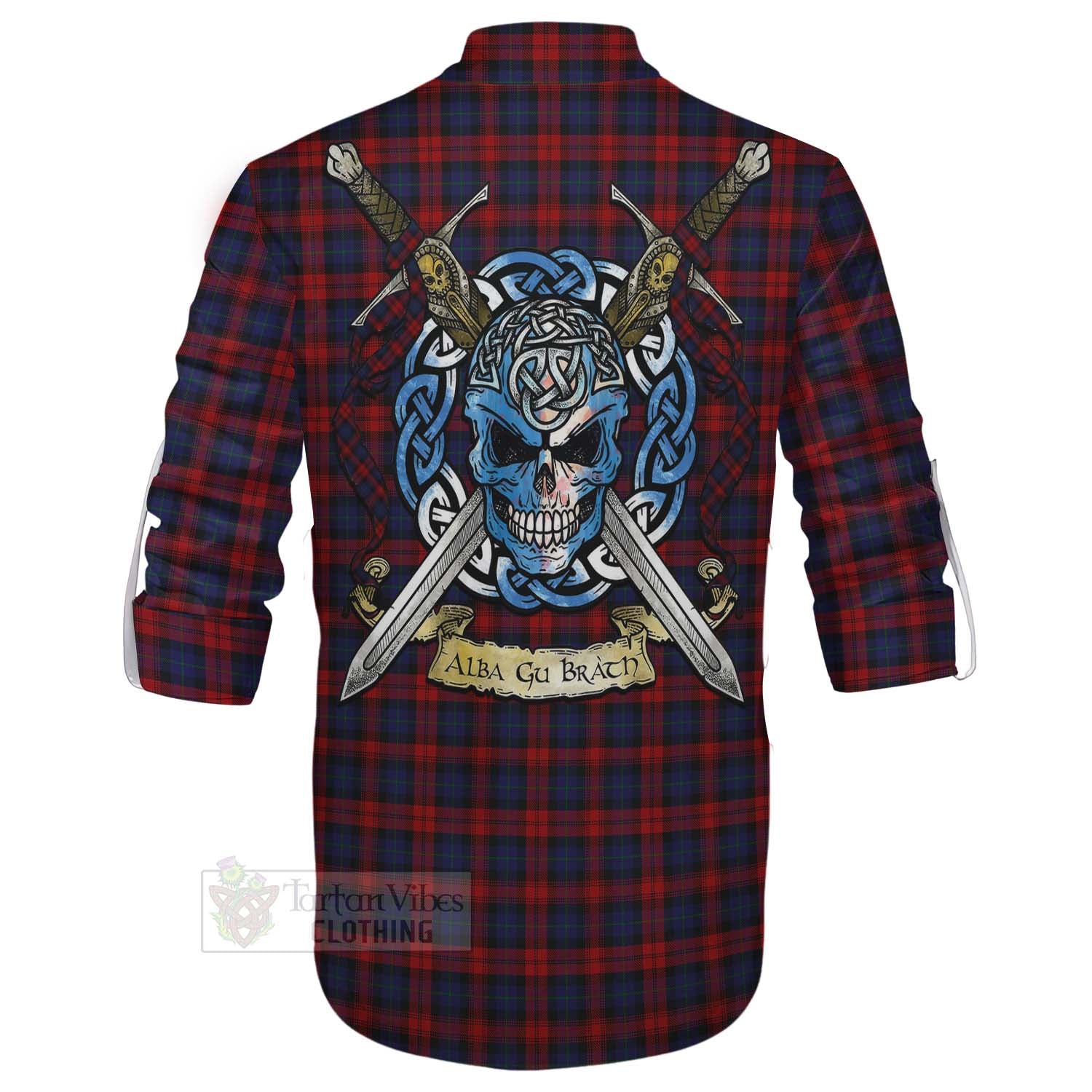 Tartan Vibes Clothing MacLachlan (McLachlan) Tartan Ghillie Kilt Shirt with Family Crest Celtic Skull Style