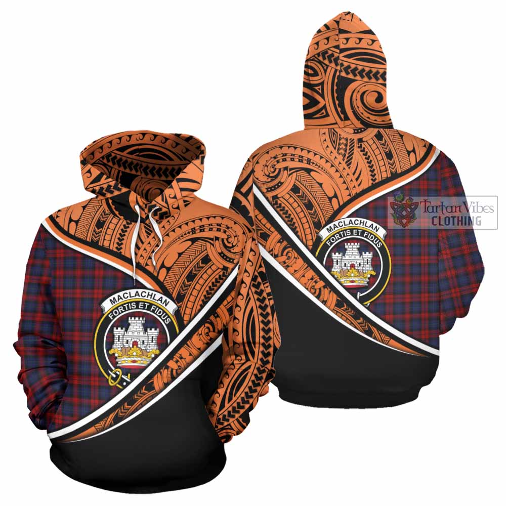 Tartan Vibes Clothing MacLachlan (McLachlan) Crest Tartan Hoodie with Maori Tattoo Style - Orange Version