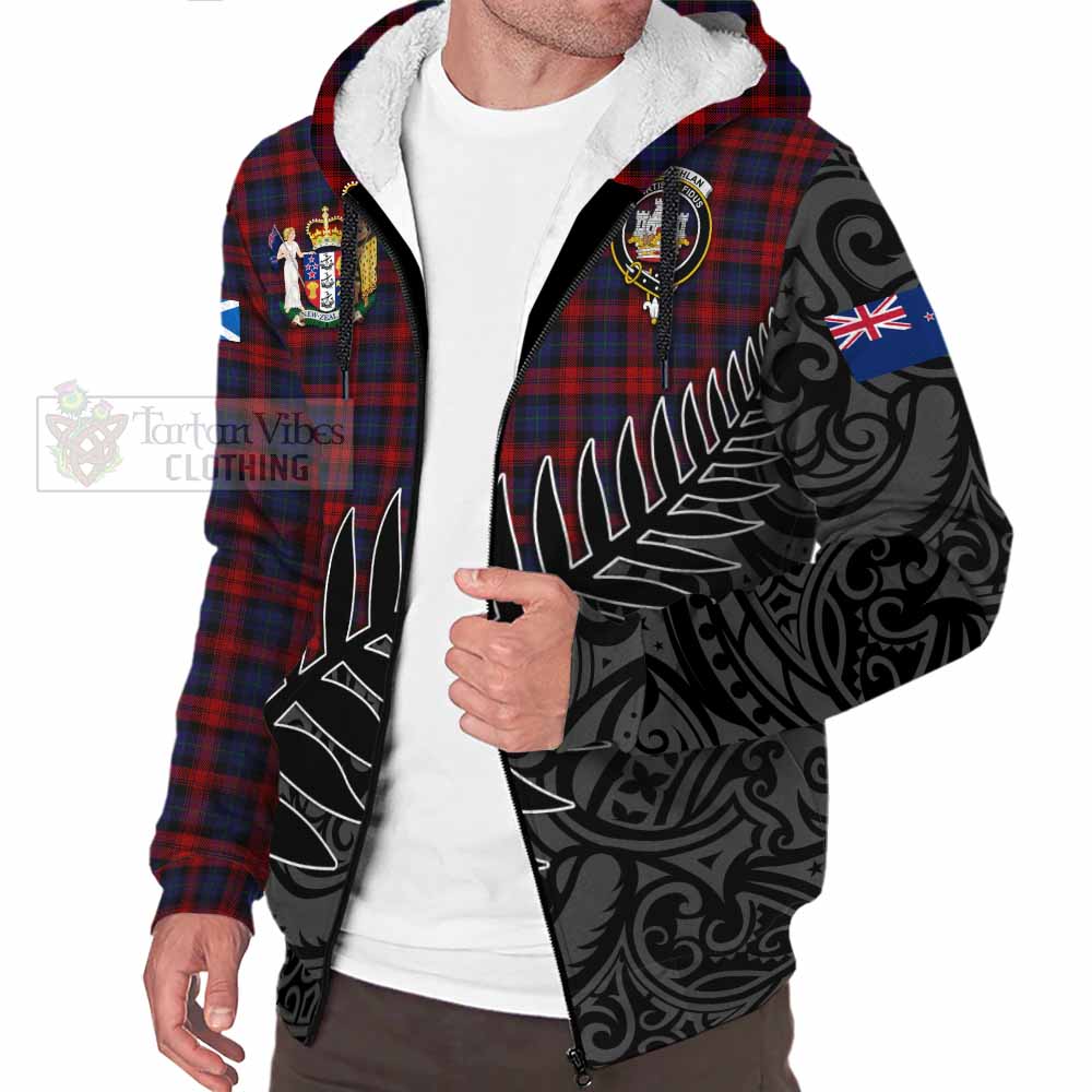 Tartan Vibes Clothing MacLachlan (McLachlan) Crest Tartan Sherpa Hoodie with New Zealand Silver Fern Half Style