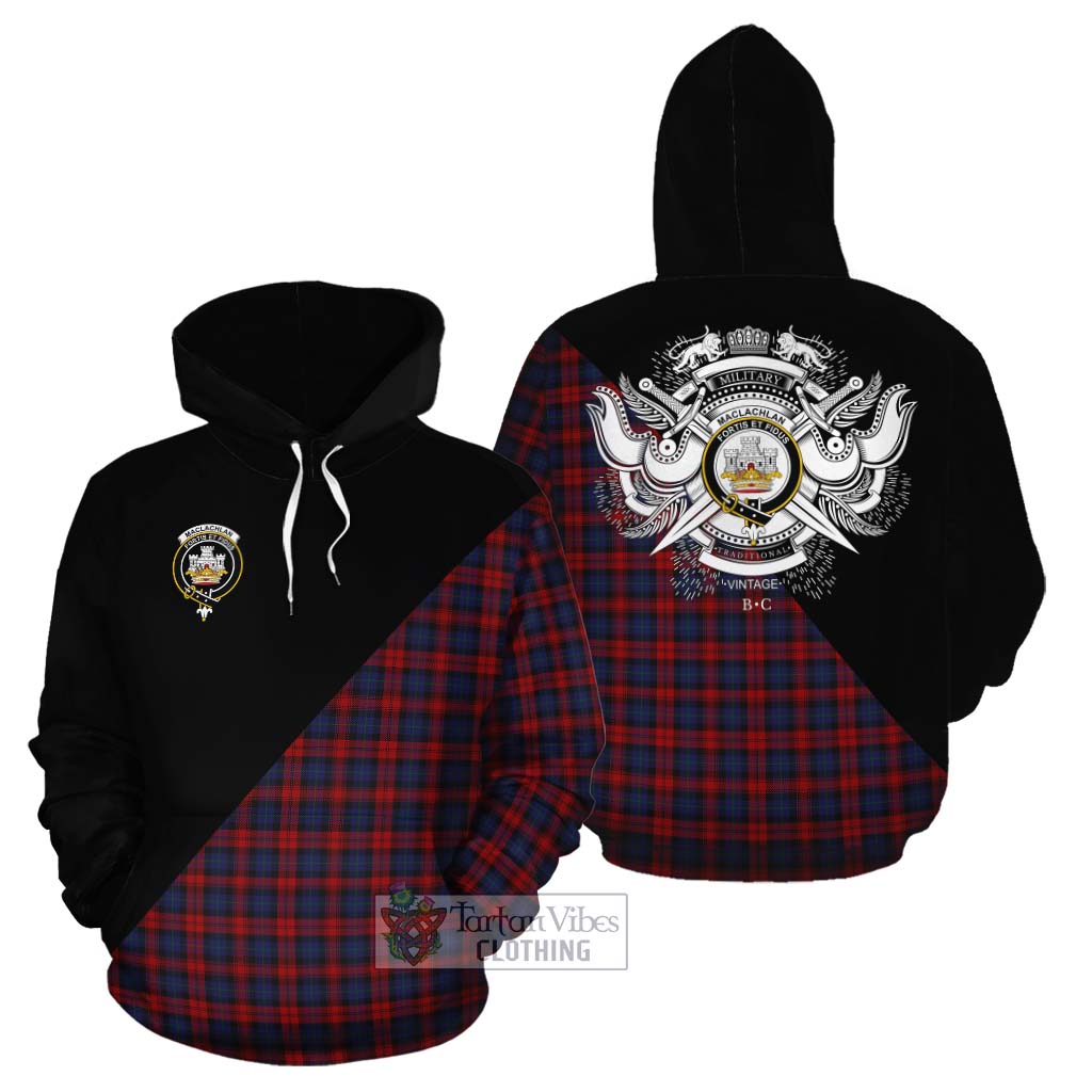 Tartan Vibes Clothing MacLachlan (McLachlan) Tartan Cotton Hoodie with Family Crest and Military Logo Style