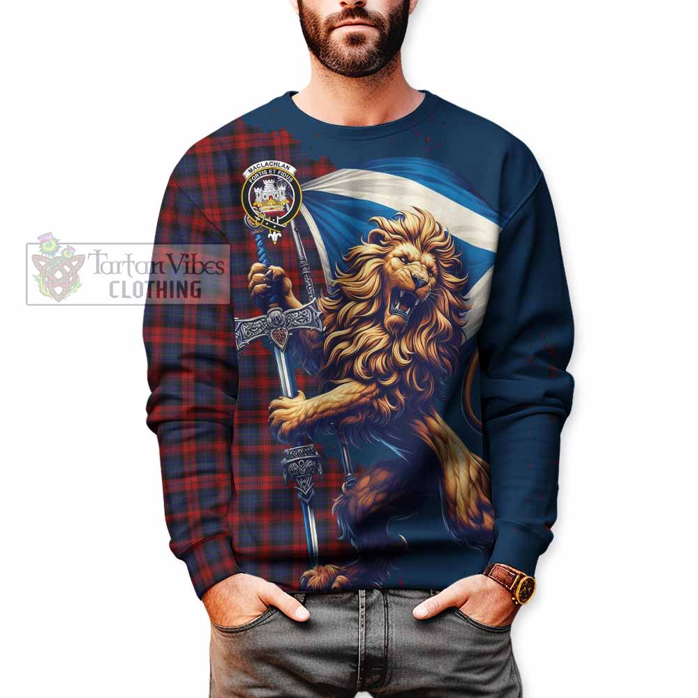 Tartan Vibes Clothing MacLachlan (McLachlan) Tartan Family Crest Sweatshirt with Scottish Majestic Lion