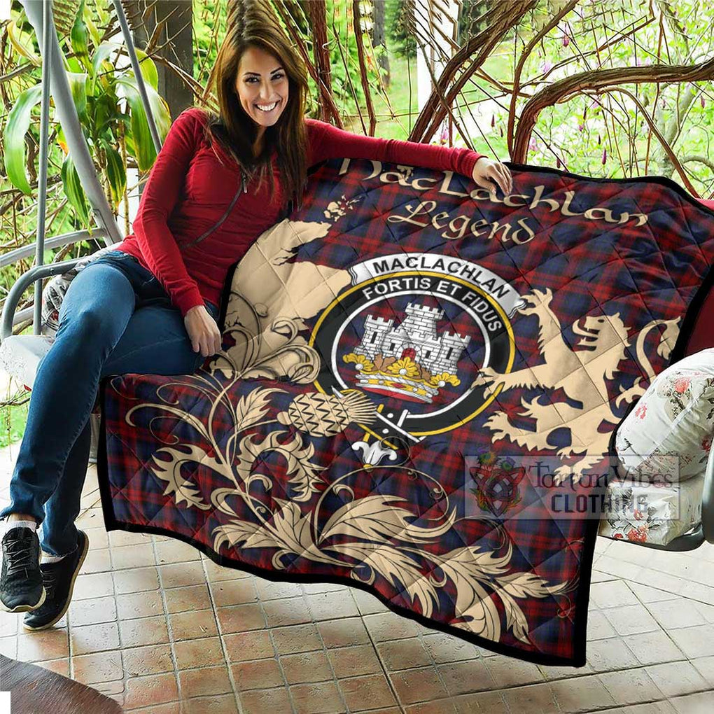 Tartan Vibes Clothing MacLachlan (McLachlan) Tartan Quilt with Family Crest and Scottish Symbol Style