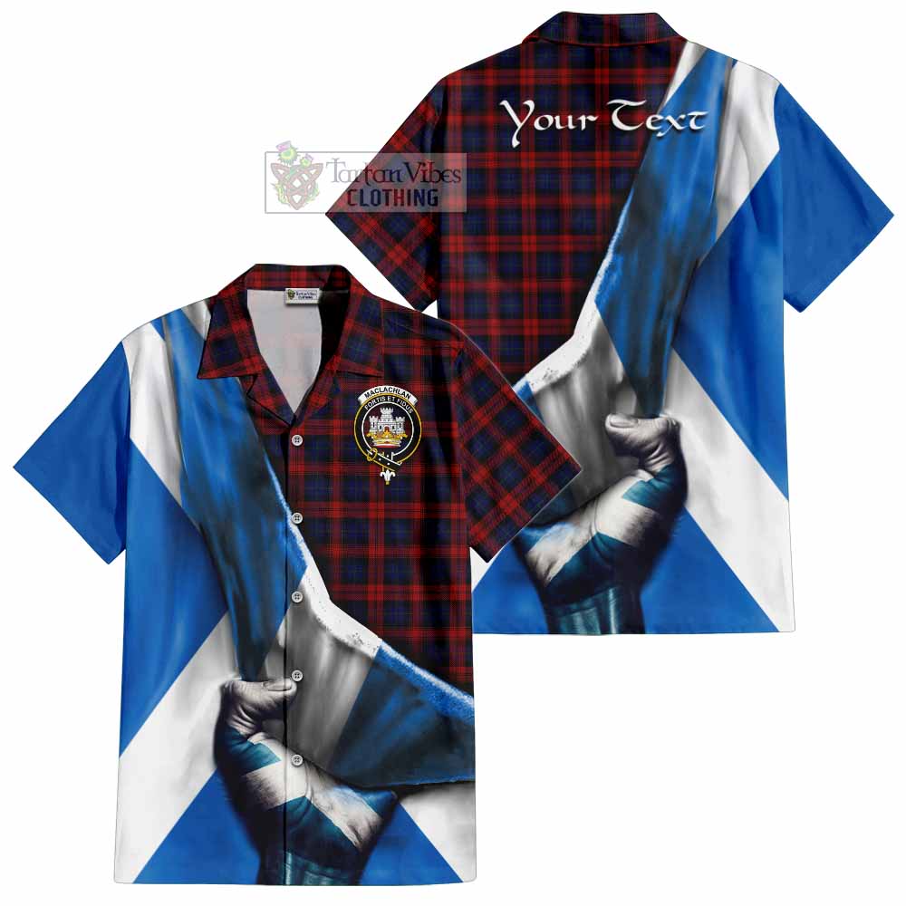 Tartan Vibes Clothing MacLachlan (McLachlan) Tartan Short Sleeve Button Shirt with Family Crest Scotland Patriotic Style