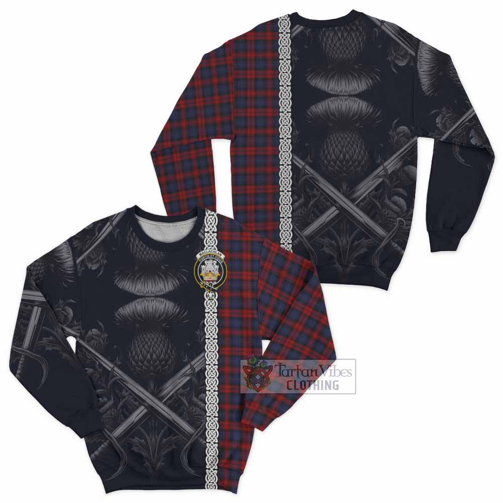 Tartan Vibes Clothing MacLachlan (McLachlan) Tartan Sweatshirt with Family Crest Cross Sword Thistle Celtic Vibes