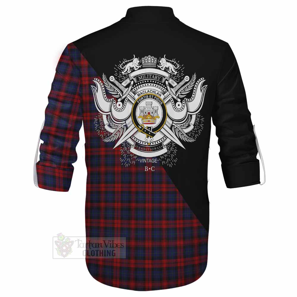 Tartan Vibes Clothing MacLachlan (McLachlan) Tartan Ghillie Kilt Shirt with Family Crest and Military Logo Style