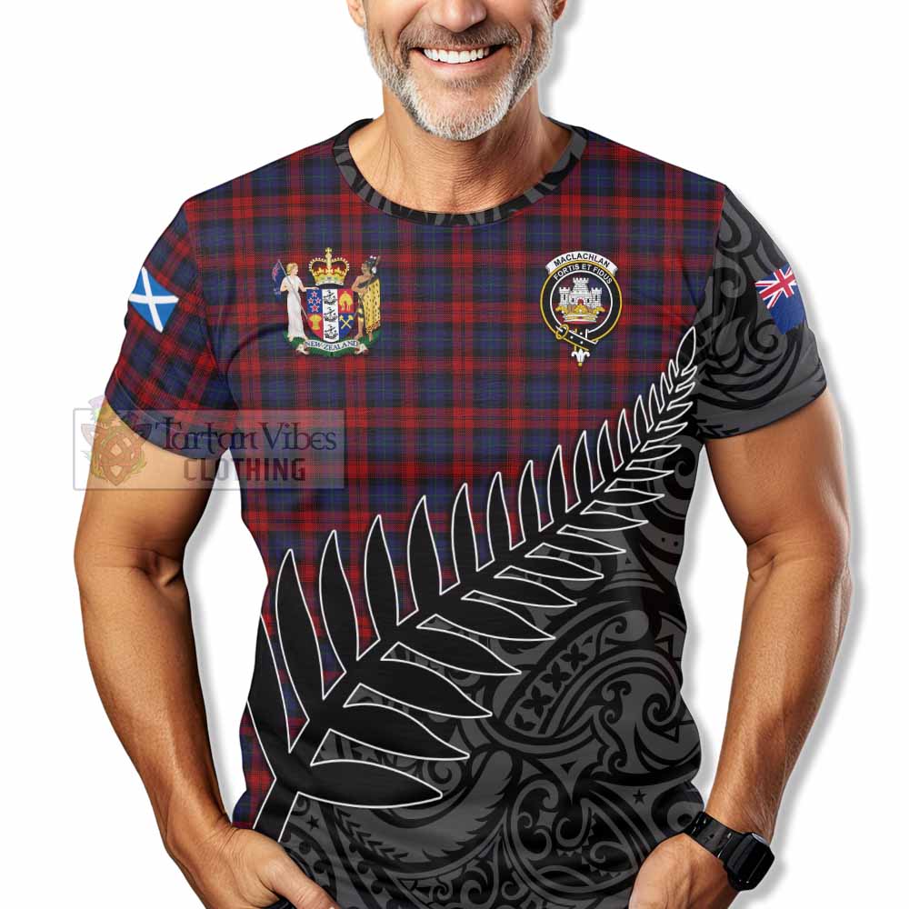 Tartan Vibes Clothing MacLachlan (McLachlan) Crest Tartan T-Shirt with New Zealand Silver Fern Half Style