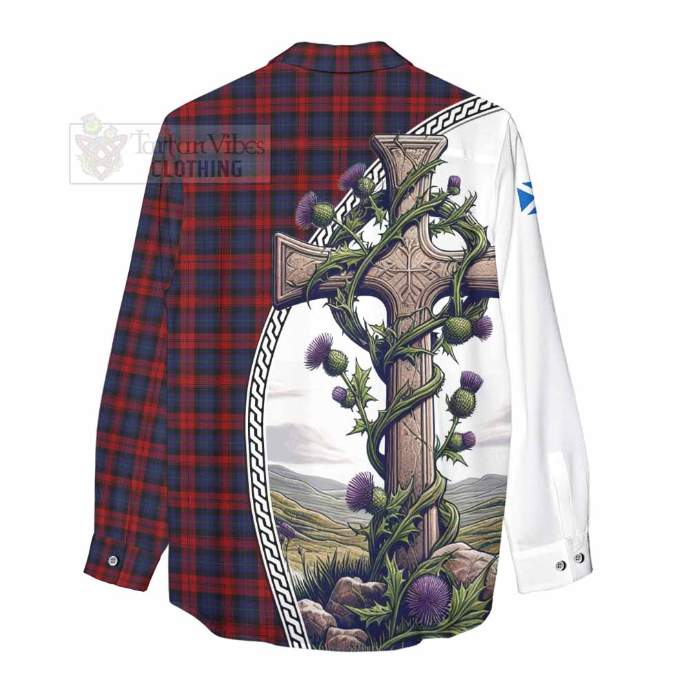 Tartan Vibes Clothing MacLachlan (McLachlan) Tartan Women's Casual Shirt with Family Crest and St. Andrew's Cross Accented by Thistle Vines