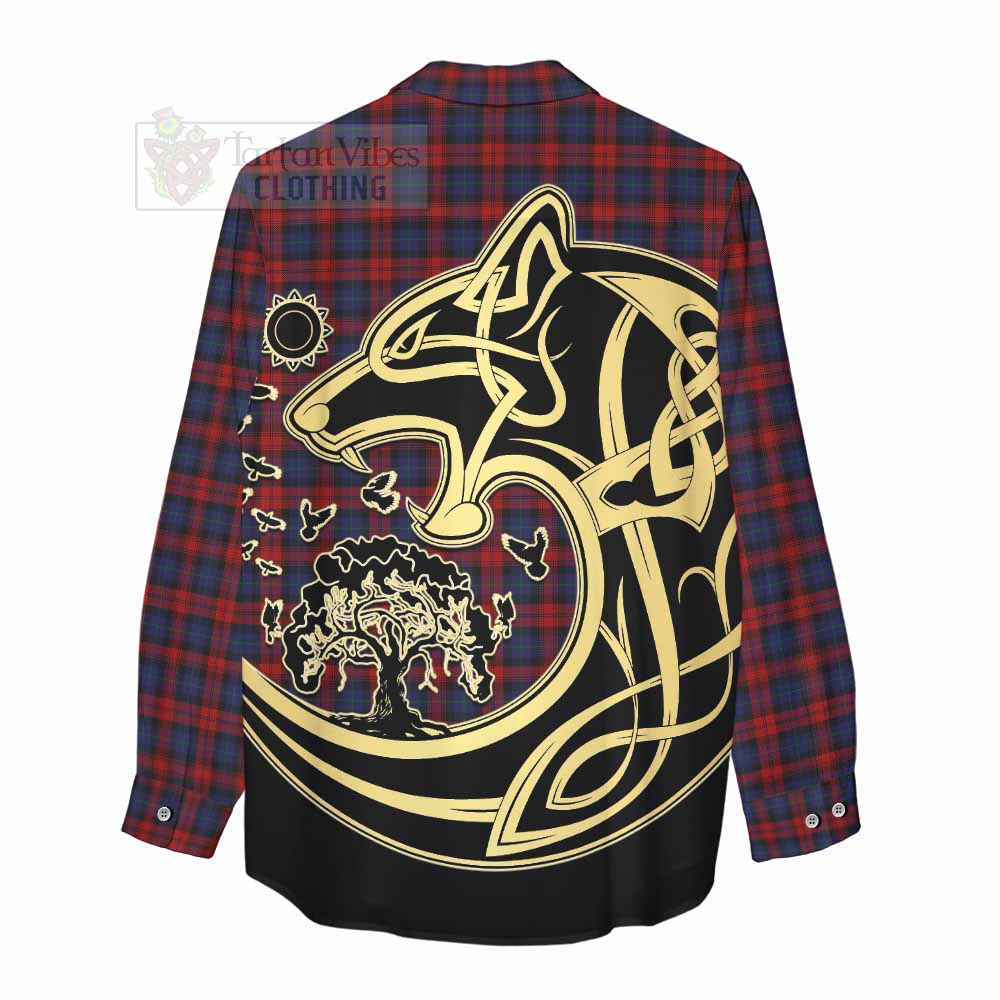 Tartan Vibes Clothing MacLachlan (McLachlan) Tartan Women's Casual Shirt with Family Crest Celtic Wolf Style