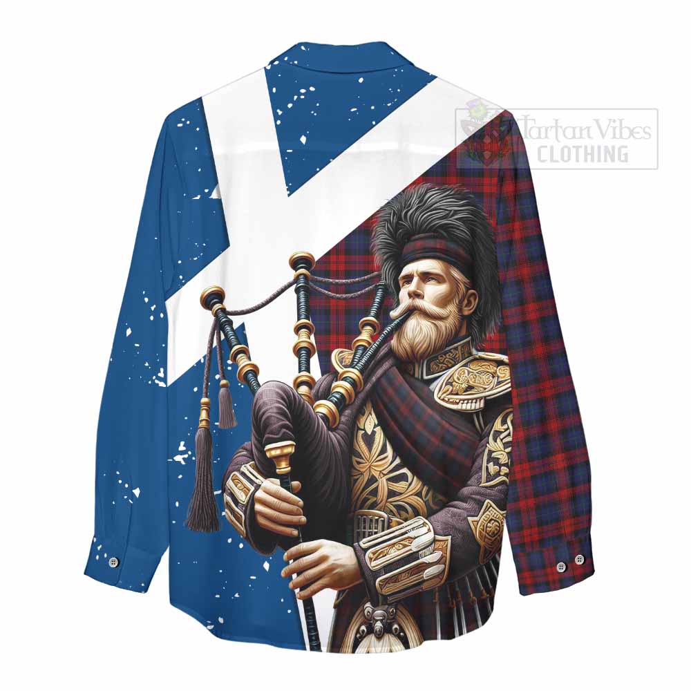 Tartan Vibes Clothing MacLachlan (McLachlan) Tartan Women's Casual Shirt with Family Crest Scottish Bagpiper Vibes