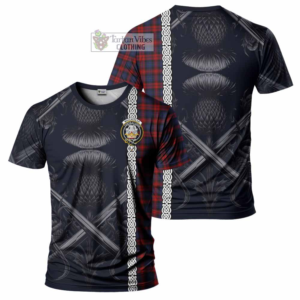 Tartan Vibes Clothing MacLachlan (McLachlan) Tartan T-Shirt with Family Crest Cross Sword Thistle Celtic Vibes