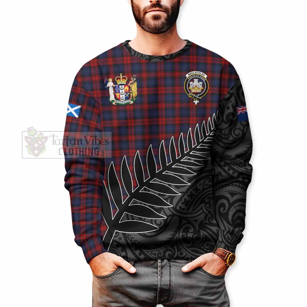 Tartan Vibes Clothing MacLachlan (McLachlan) Crest Tartan Sweatshirt with New Zealand Silver Fern Half Style