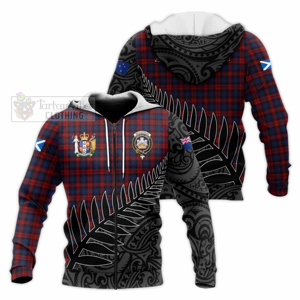 Tartan Vibes Clothing MacLachlan (McLachlan) Crest Tartan Knitted Hoodie with New Zealand Silver Fern Half Style