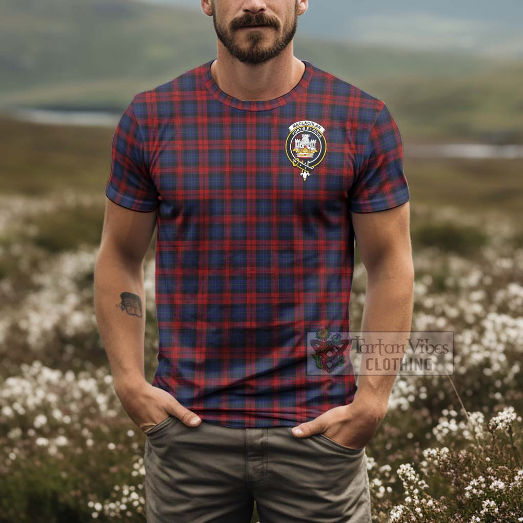 Tartan Vibes Clothing MacLachlan (McLachlan) Tartan T-Shirt with Family Crest and Bearded Skull Holding Bottles of Whiskey