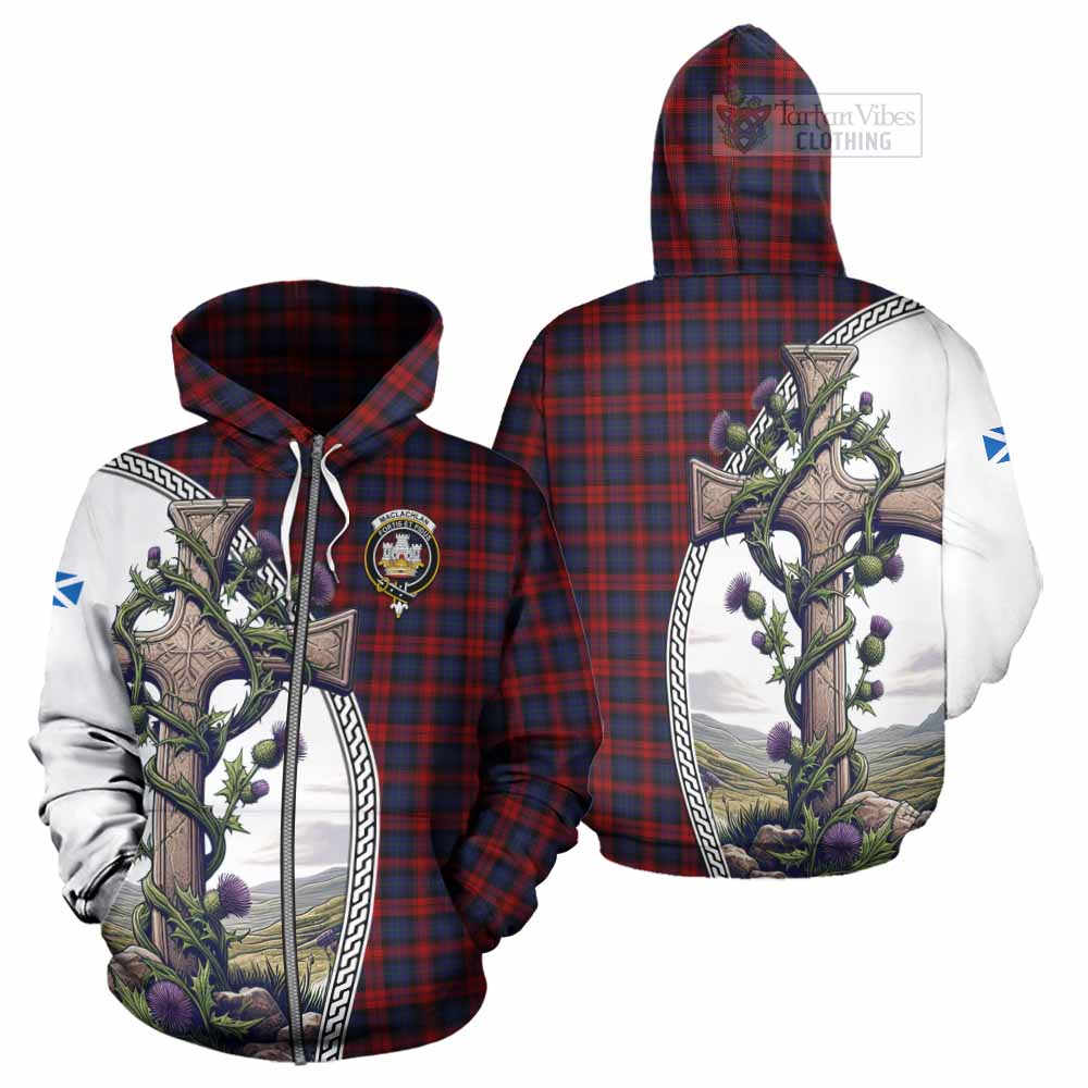 Tartan Vibes Clothing MacLachlan (McLachlan) Tartan Hoodie with Family Crest and St. Andrew's Cross Accented by Thistle Vines