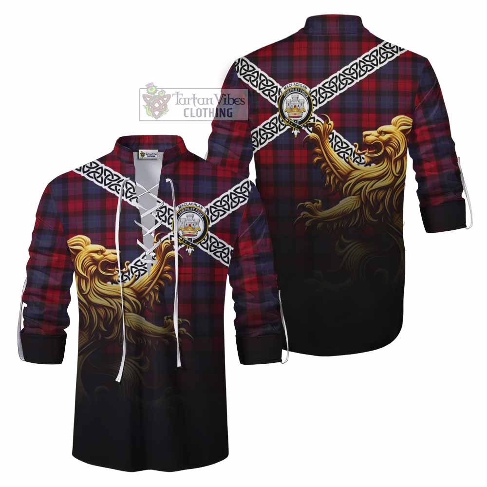 MacLachlan (McLachlan) Crest Tartan Ghillie Kilt Shirt with Golden Lion Emblem Celtic Style - Tartan Vibes Clothing