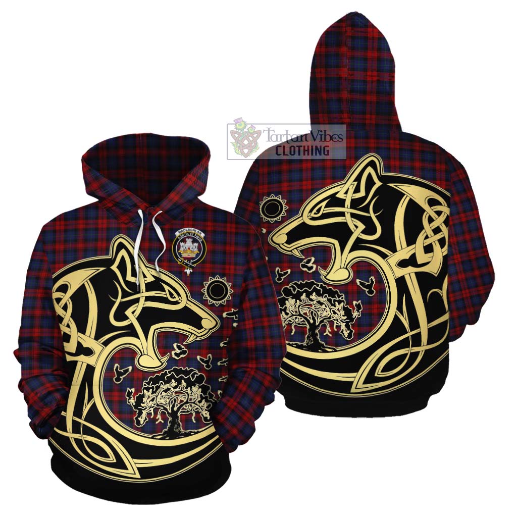 Tartan Vibes Clothing MacLachlan (McLachlan) Tartan Cotton Hoodie with Family Crest Celtic Wolf Style