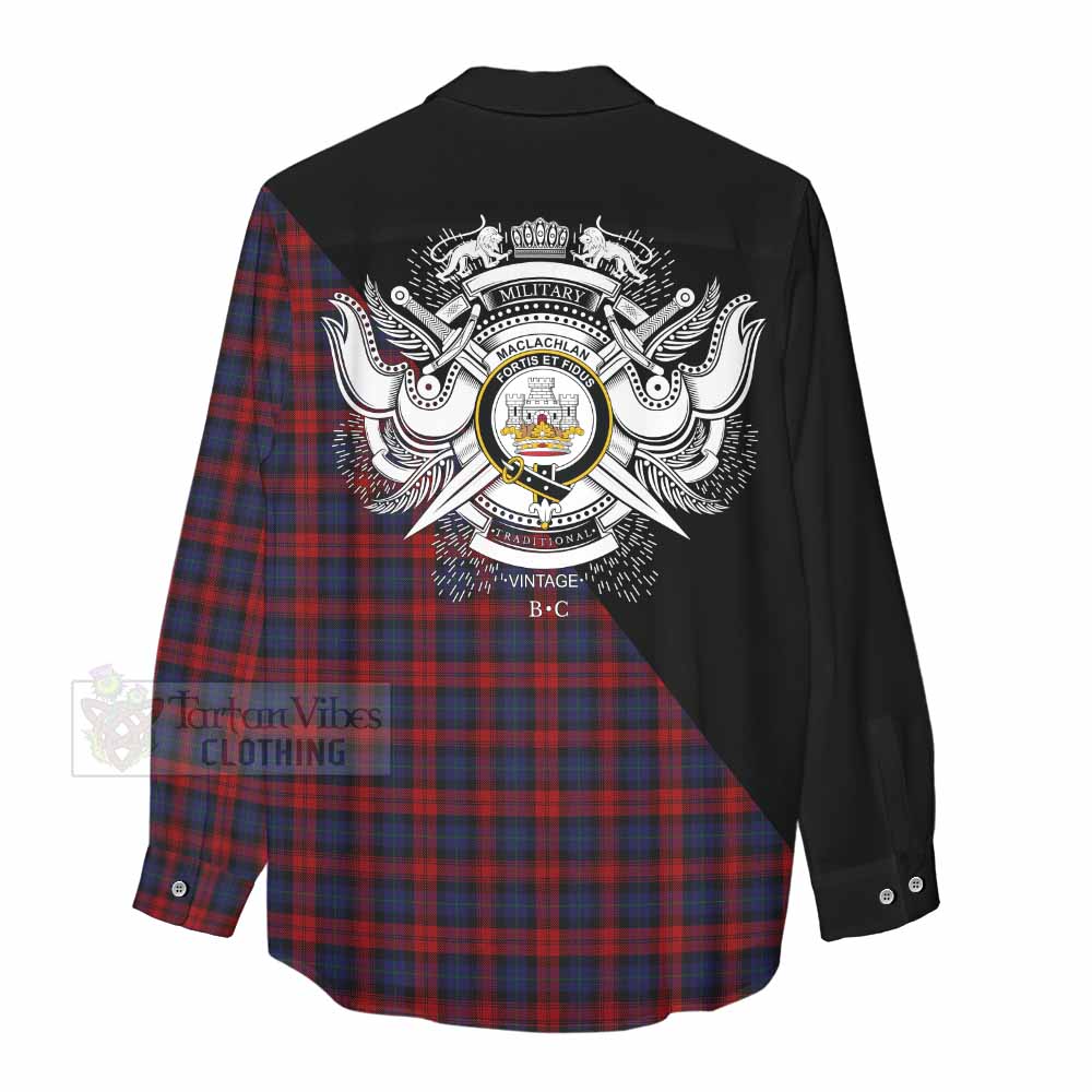 Tartan Vibes Clothing MacLachlan (McLachlan) Tartan Women's Casual Shirt with Family Crest and Military Logo Style