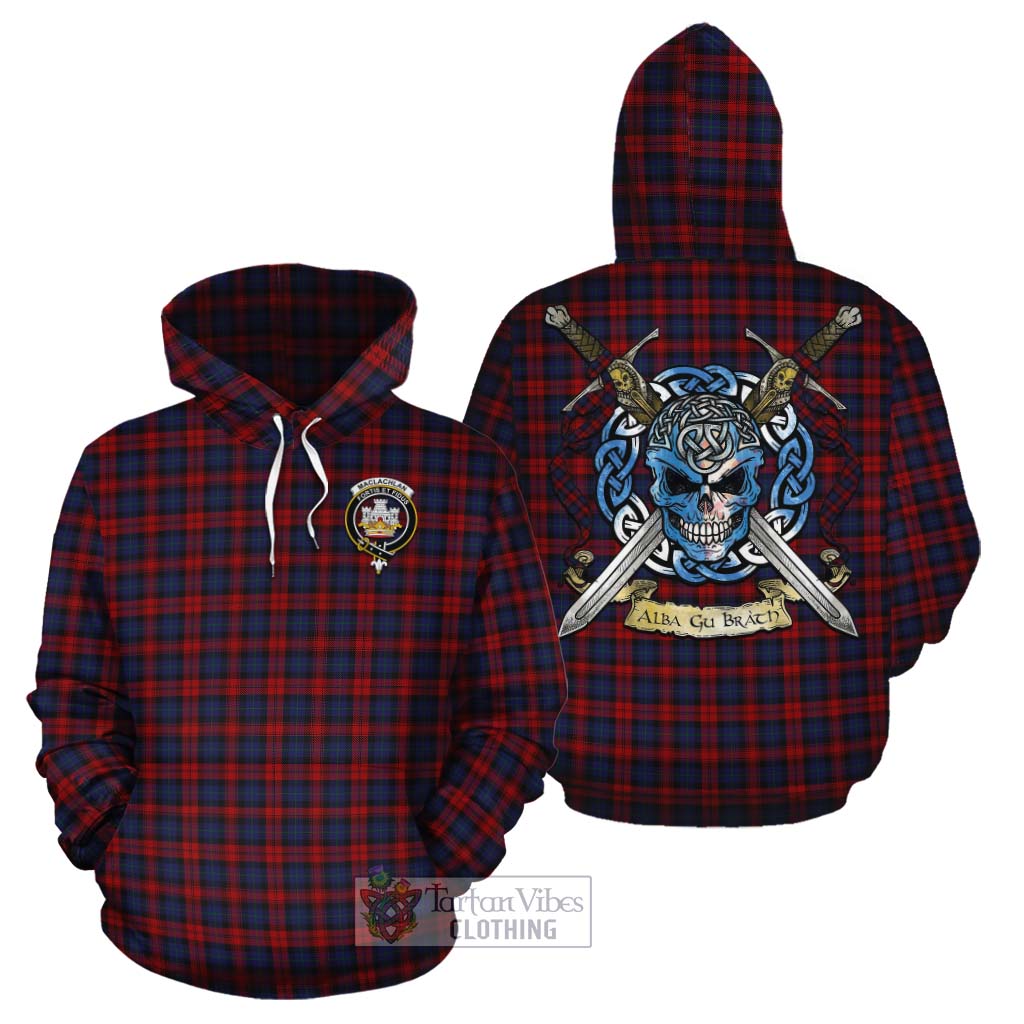 Tartan Vibes Clothing MacLachlan (McLachlan) Tartan Cotton Hoodie with Family Crest Celtic Skull Style