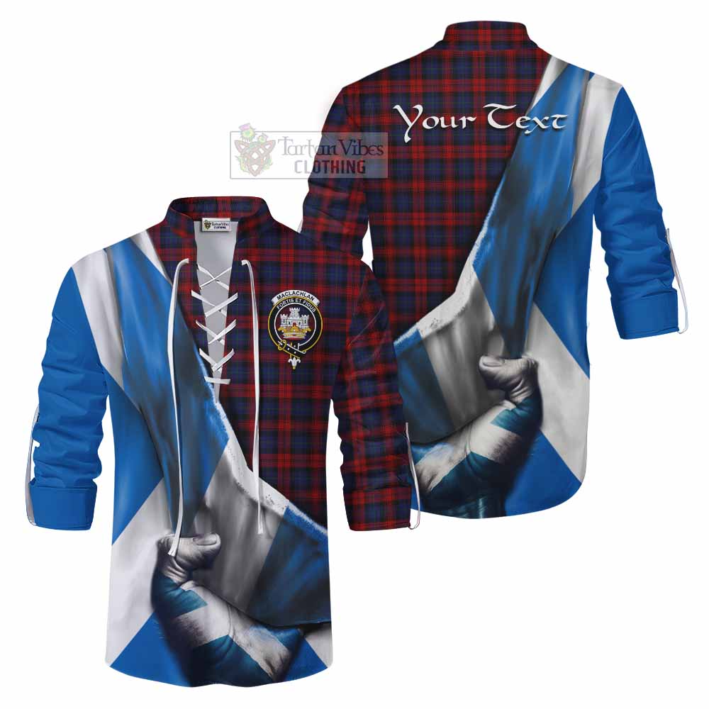 Tartan Vibes Clothing MacLachlan (McLachlan) Tartan Ghillie Kilt Shirt with Family Crest Scotland Patriotic Style