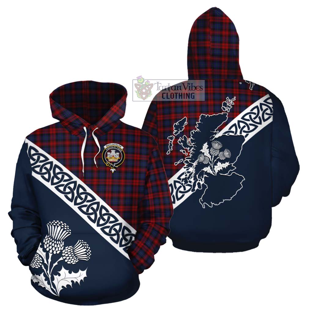 Tartan Vibes Clothing MacLachlan (McLachlan) Tartan Cotton Hoodie Featuring Thistle and Scotland Map