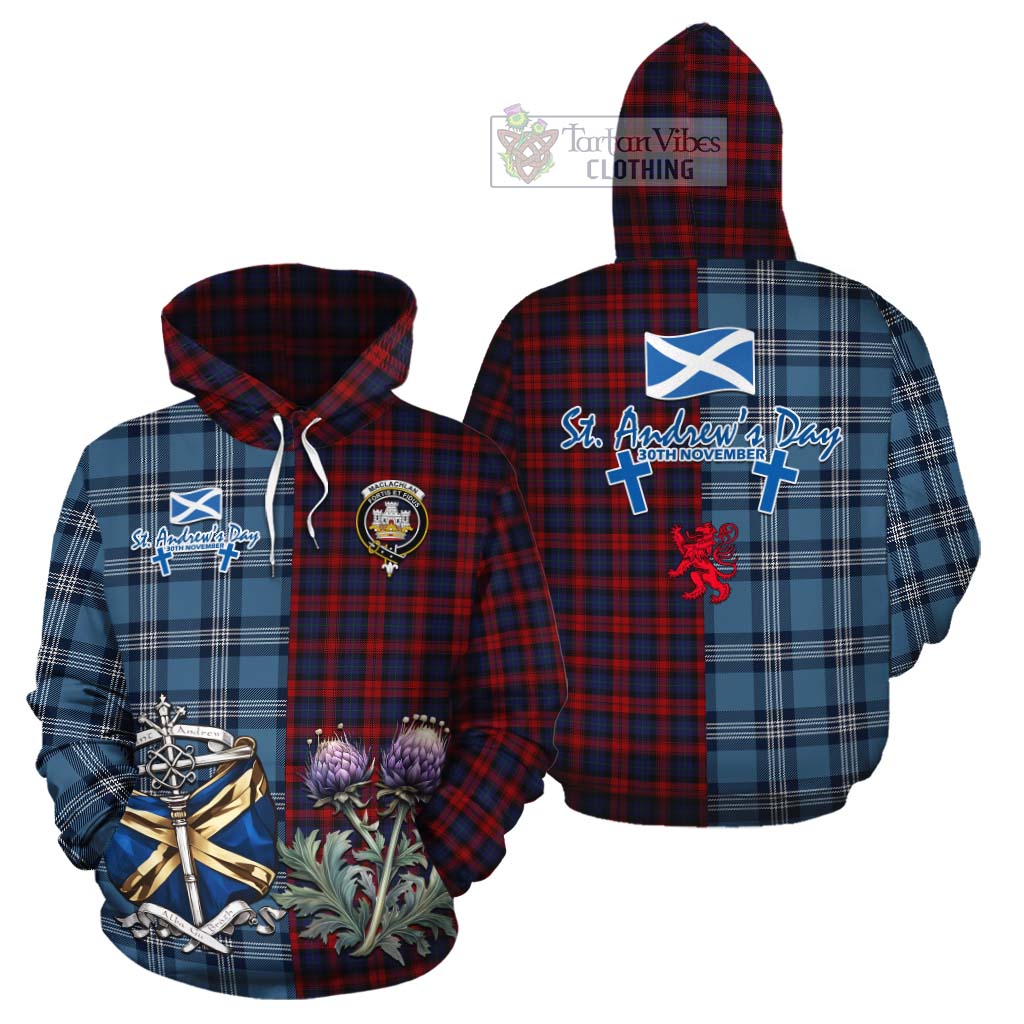 Tartan Vibes Clothing MacLachlan (McLachlan) Tartan Cotton Hoodie Happy St. Andrew's Day Half Tartan Style