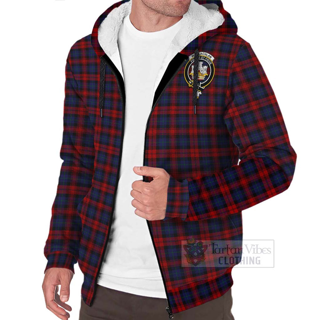 Tartan Vibes Clothing MacLachlan (McLachlan) Tartan Sherpa Hoodie with Family Crest and Bearded Skull Holding Bottles of Whiskey